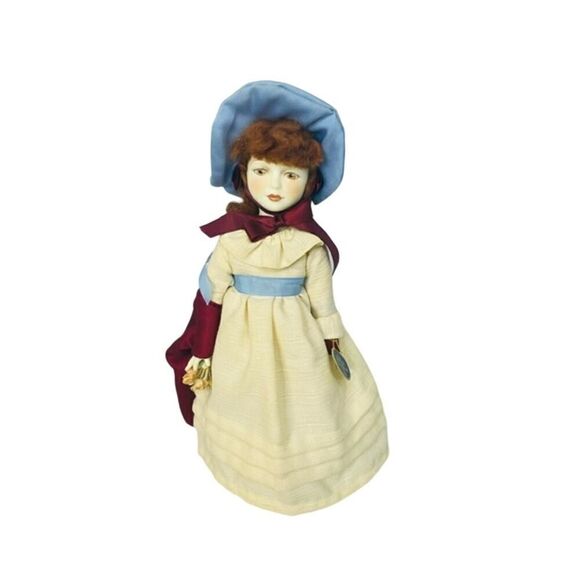 Royal Doulton Little Model Doll w/ Stand Cream Dress Blue Hat - Picture 1 of 10